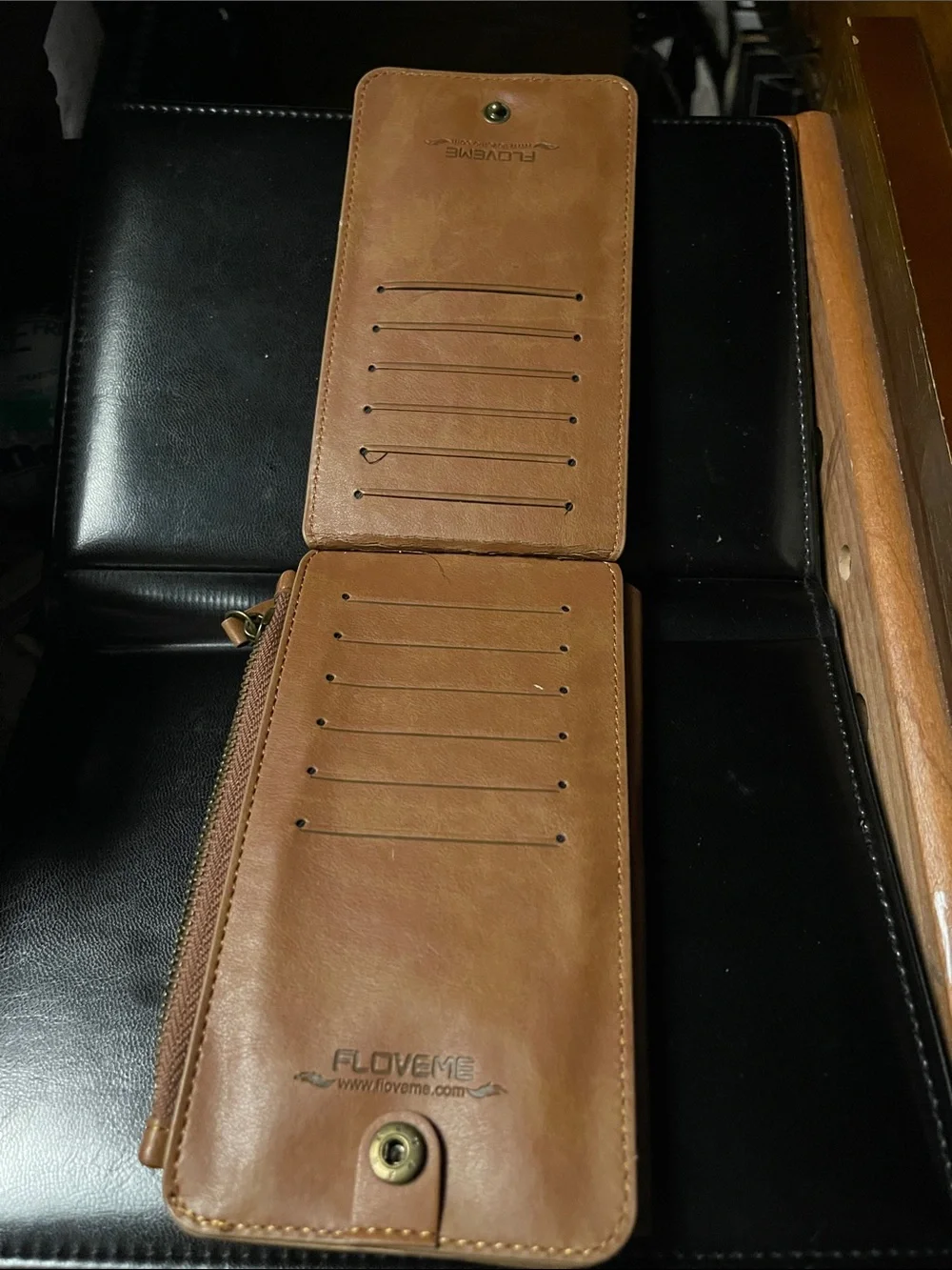 Flovent Tan/Brown Leather Zip CC card holder, Wallet and Phone Case